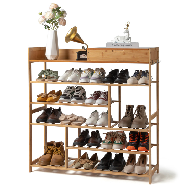 6-Layer Shoe Rack with 2 Drawers, Bamboo Color