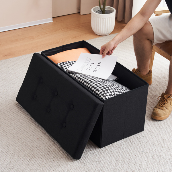 FCH 76*38*38cm Pull Point Linen MDF Foldable Storage Footstool Black