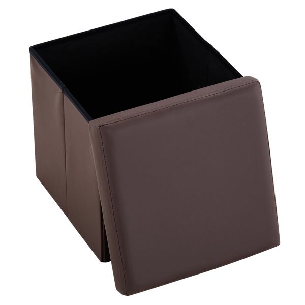 FCH 38*38*38cm Glossy PVC MDF Foldable Storage Footstool Dark Brown