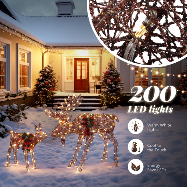 2pcs 4ft 30V 3.6W Moose Family 200LED Leather String Light Garden Moose Decoration Brown