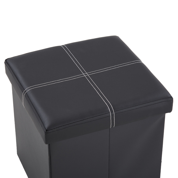 FCH 38*38*38cm Glossy With LinesPVC MDF Foldable Storage Footstool Black