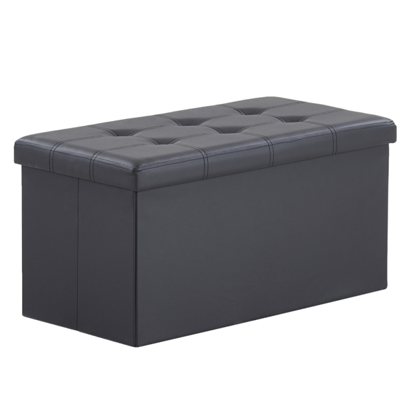 FCH 76*38*38cm Glossy Pull Point PVC MDF Foldable Storage Footstool Black