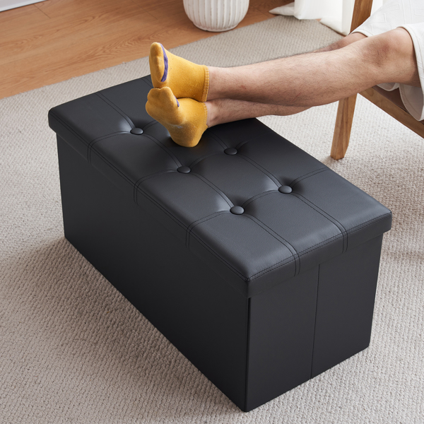 76*38*38cm Glossy Pull Point PVC MDF Foldable Storage Footstool Black