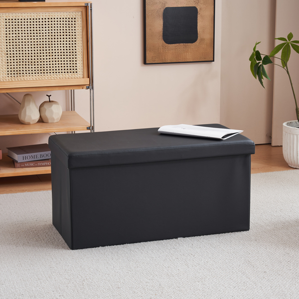 76*38*38cm Glossy PVC MDF Foldable Storage Footstool Black