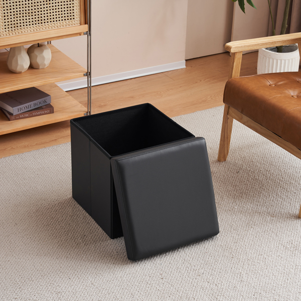 FCH 38*38*38cm Glossy PVC MDF Foldable Storage Footstool Black
