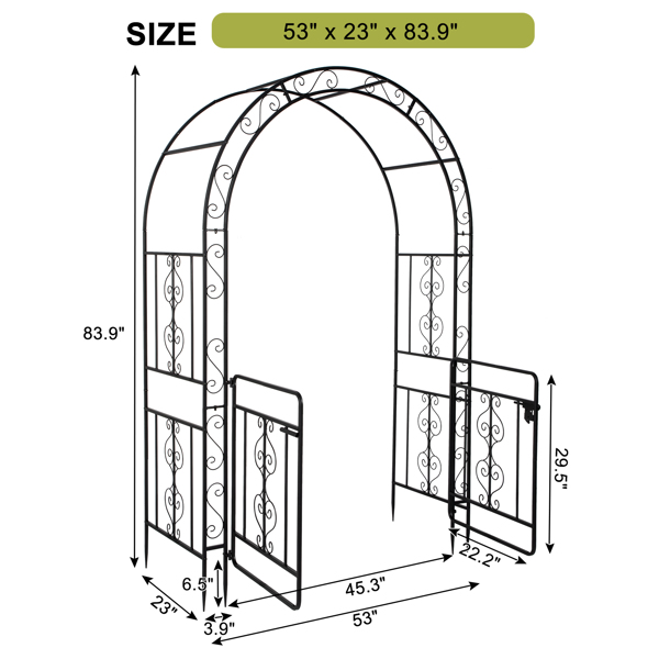 134.5*58.5*213cm Arc Roof Double Layer With Door Wrought Iron Iron Arch Courtyard Black