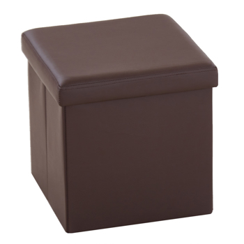 38*38*38cm Glossy PVC MDF Foldable Storage Footstool Dark Brown