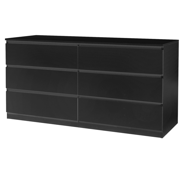 FCH 6 Drawer Double Dresser for Bedroom, Wide Storage Cabinet for Living Room Home Entryway, Black
