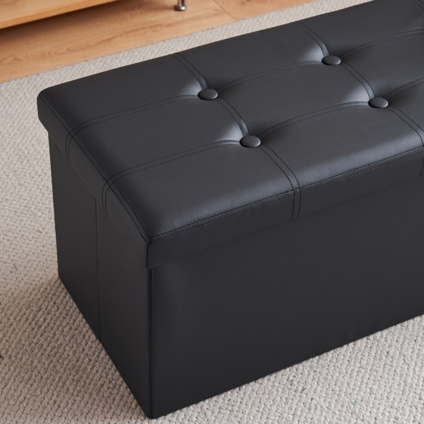 110*38*38cm Glossy Pull Point PVC MDF Foldable Storage Footstool Black