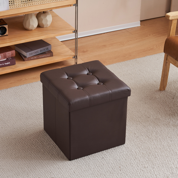 FCH 38*38*38cm Pull Point PVC MDF Foldable Storage Footstool Dark Brown