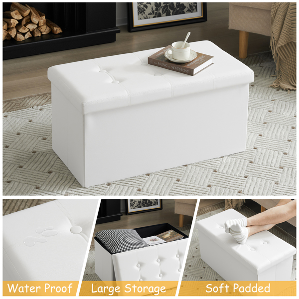 FCH 110*38*38cm Glossy Pull Point PVC MDF Foldable Storage Footstool White