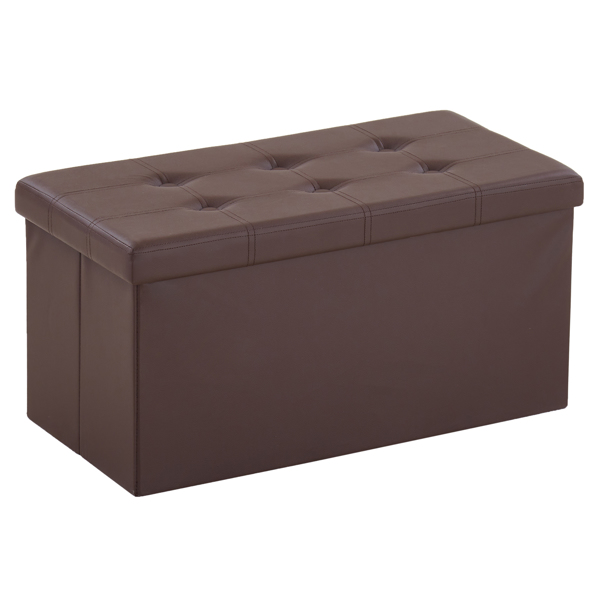 FCH 76*38*38cm Glossy Pull Point PVC MDF Foldable Storage Footstool Dark Brown