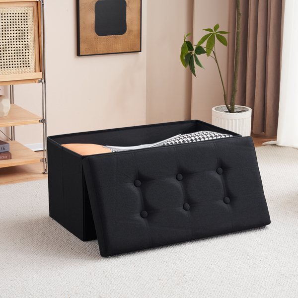 FCH 76*38*38cm Pull Point Linen MDF Foldable Storage Footstool Black