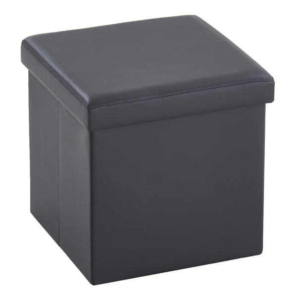 FCH 38*38*38cm Glossy PVC MDF Foldable Storage Footstool Black