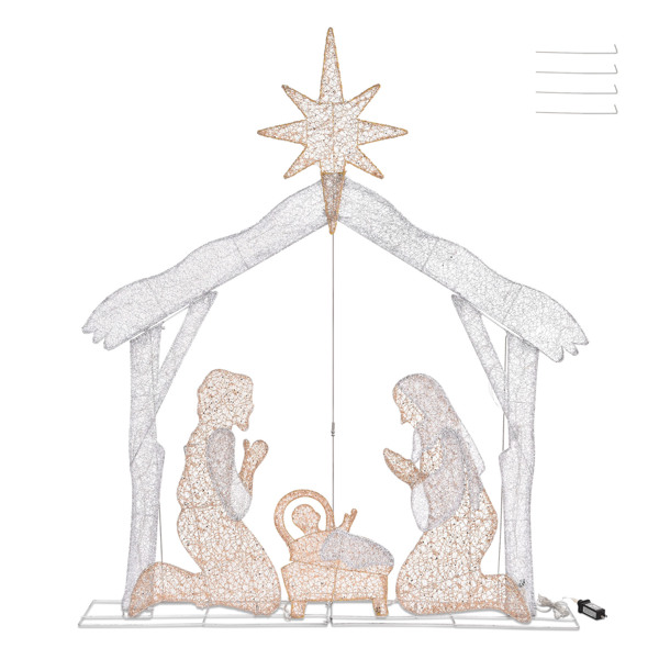 Outdoor Nativity Set,Mini White Led Lights And Ground Stakes Crystal Holy Family Nativity Outdoor Nativit  Set For Yard（No shipping on weekends.）