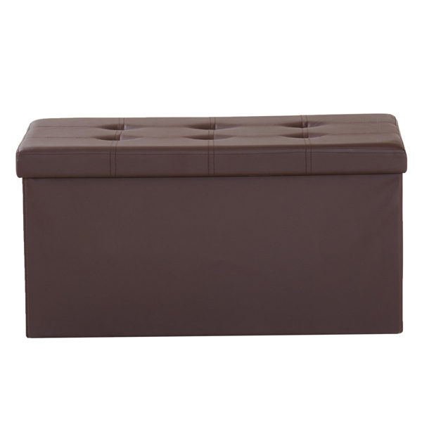 FCH 76*38*38cm Glossy Pull Point PVC MDF Foldable Storage Footstool Dark Brown