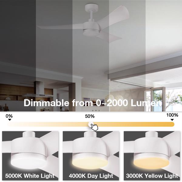 52" Smart Ceiling Fans with Lights and Remote, Quiet Reversible DC Motor and changing& Dimmable LED Light, 3 Blades 6 Speed White Ceiling Fan for Farmhouse Living Room Bedroom Dining Room Workroom Stu