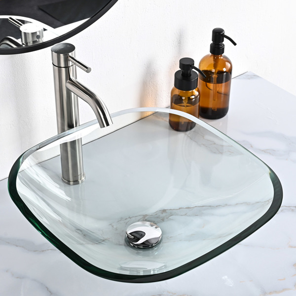 17"x17"x6"  Tempered Glass Mini Square Counter Top Bathroom Vessel Sink Square for your bathroom, lavatory, washstand, half bath, etc.    