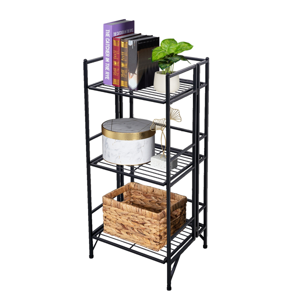 3 Tier Wide Folding Metal Shelf Black