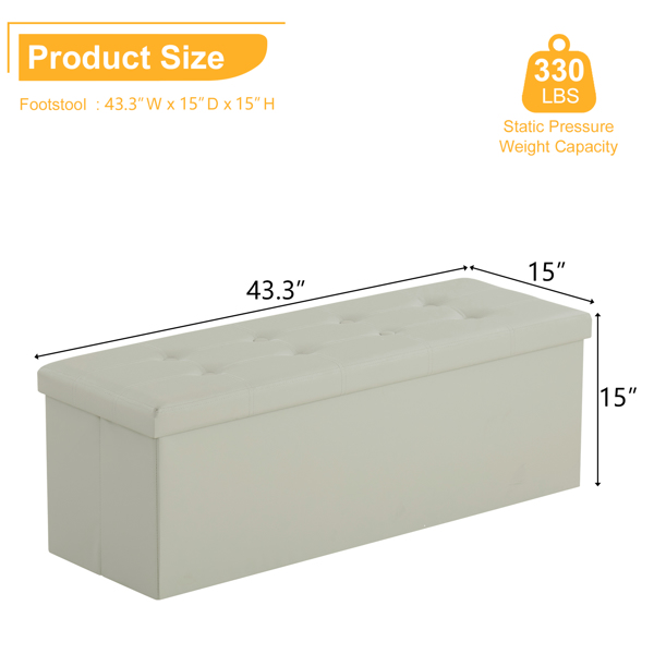 110*38*38cm Glossy Pull Point PVC MDF Foldable Storage Footstool Oak Gray