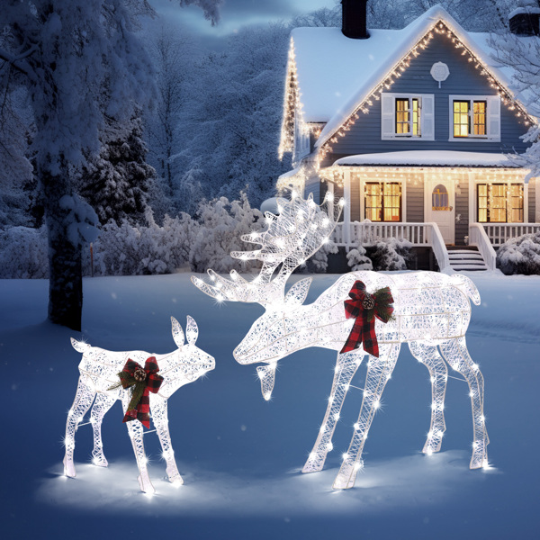 2pcs 4ft 30V 3.6W Moose Family 200LED Leather String Light Garden Moose Decoration White