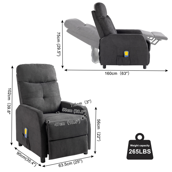 黑色 织物 带6点按摩1点加热功能 120.00kg 电动躺椅 欧规 BRC-001-5