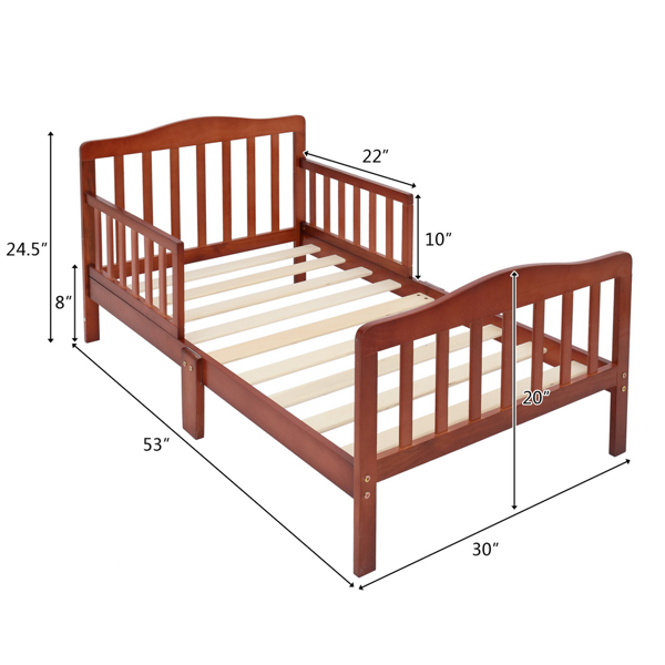 Wooden Baby Toddler Bed Children Bedroom Furniture with Safety Guardrails Espresso  Substitution code:56930381