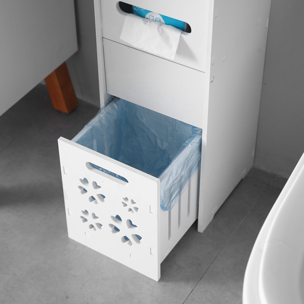 3-tier Bathroom Storage Cabinet with Garbage Can 25*25*80CM White