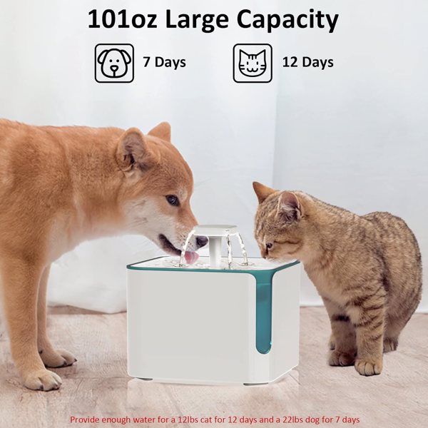 Cat Water Fountain, Automatic Cat Fountain 3L/101oz, Dog Water Dispenser with Adjustable Pump, Cat Drinking Fountains with 2 Filters,  （FBA shipping,  not using Amazon logistics）