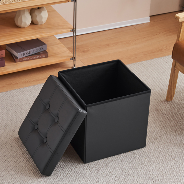 FCH 38*38*38cm Pull Point PVC MDF Foldable Storage Footstool Black