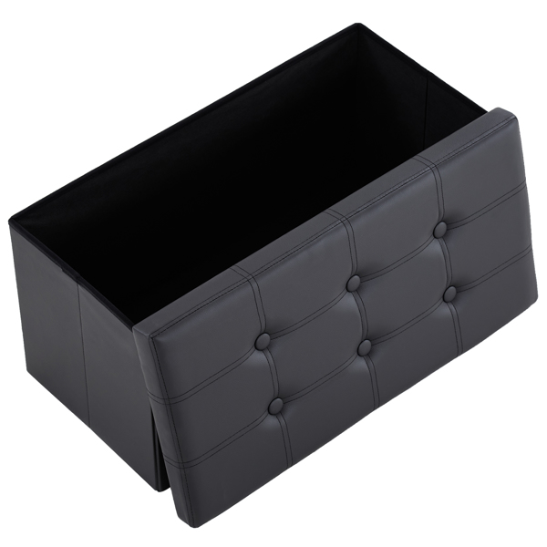 FCH 76*38*38cm Glossy Pull Point PVC MDF Foldable Storage Footstool Black