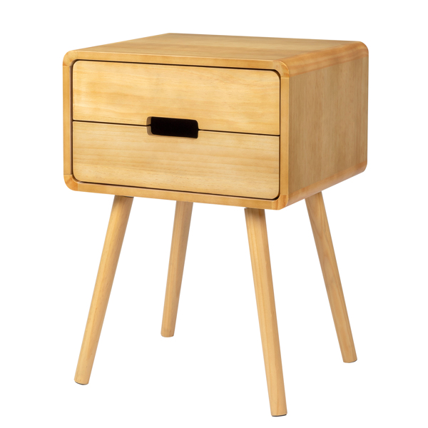 Wood Nightstand End Side Table with Drawer & Solid Wood Legs for Living Room, Bedroom