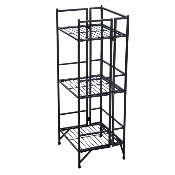 3 Tier Wide Folding Metal Shelf Black