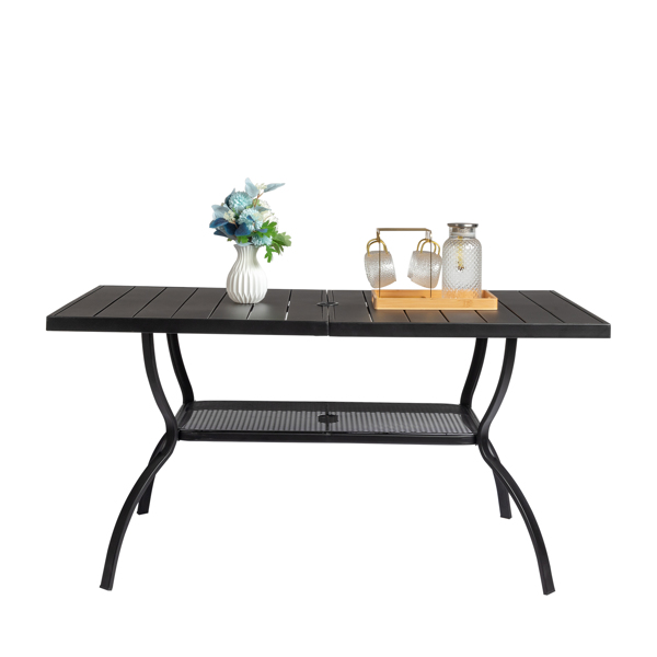 60*38*28.5in Iron With Umbrella Hole Patio Bar Table Black