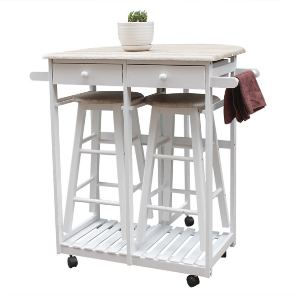 Foldable With Wooden Handle Semicircle Dining Cart With Round Stools White  Replacement code: 37144410