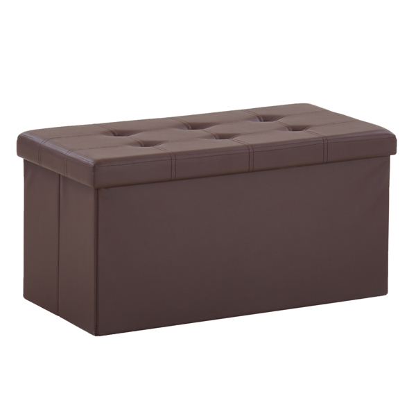 FCH 76*38*38cm Glossy Pull Point PVC MDF Foldable Storage Footstool Dark Brown