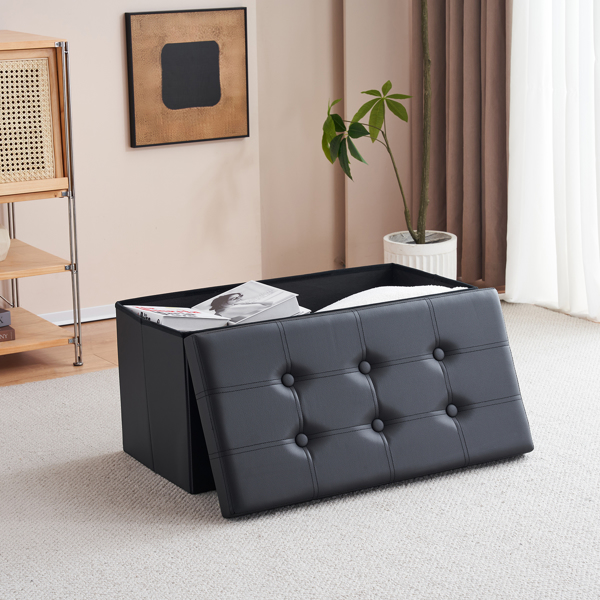 76*38*38cm Glossy Pull Point PVC MDF Foldable Storage Footstool Black