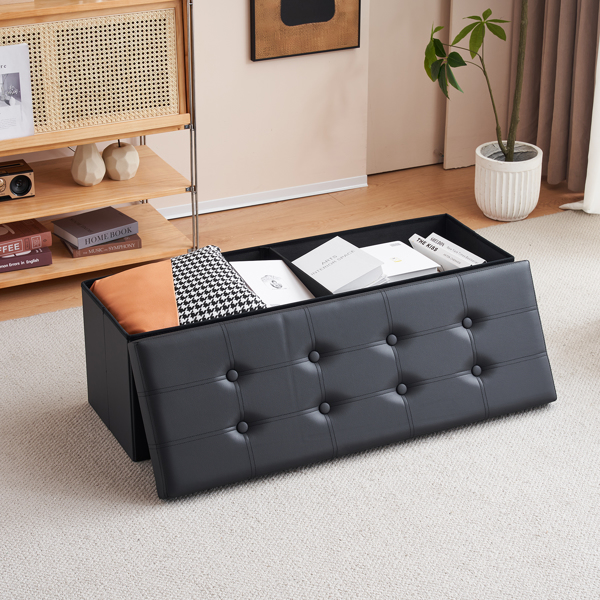 FCH 110*38*38cm Glossy Pull Point PVC MDF Foldable Storage Footstool Black