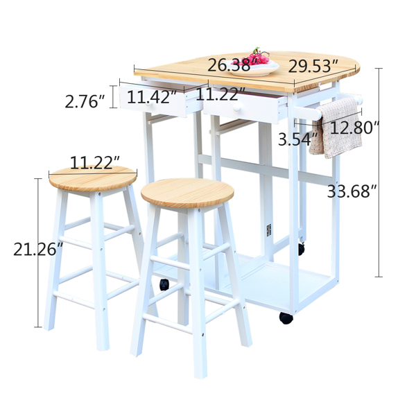 Semicircle Solid Wood Folding Dining Cart with 2 Free Stools burlywood   Replacement code: 32534704