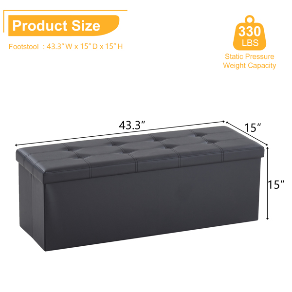 FCH 110*38*38cm Glossy Pull Point PVC MDF Foldable Storage Footstool Black