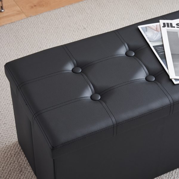 FCH 76*38*38cm Glossy Pull Point PVC MDF Foldable Storage Footstool Black