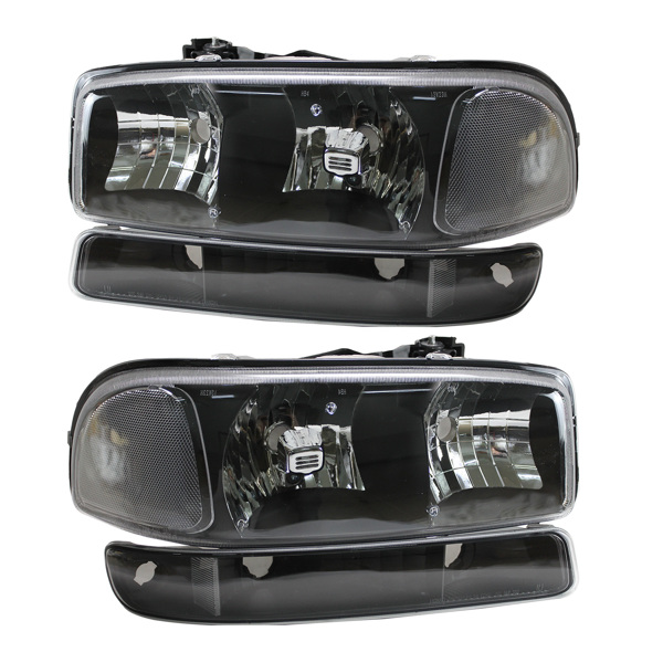 Fit 1999-2006 GMC Sierra 2000-2006 Yukon XL Black Headlights Signal Bumper Lamps