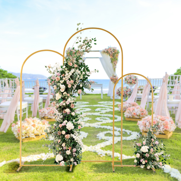 (5.9ft+4.9ft+3.9ft) Three-Piece Set Wedding Arc Top Iron Art Wedding Iron Arch Gold