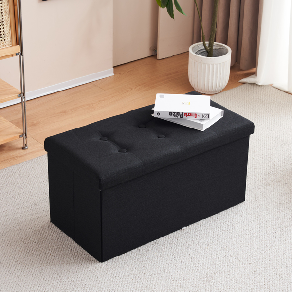 FCH 76*38*38cm Pull Point Linen MDF Foldable Storage Footstool Black