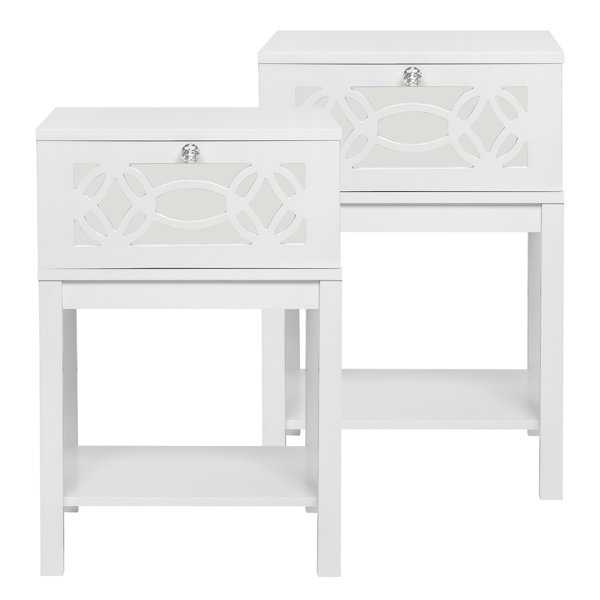 FCH 2pcs 40*35*56cm Density Board Spray Paint Smoked Mirror Single Carved Bedside Table White