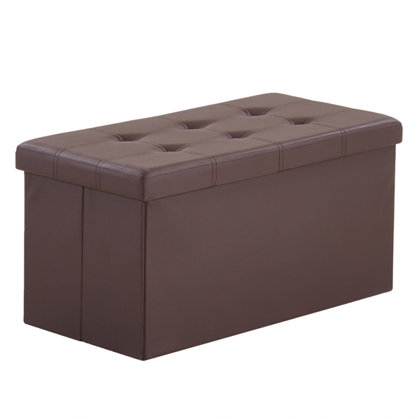 FCH 76*38*38cm Glossy Pull Point PVC MDF Foldable Storage Footstool Dark Brown