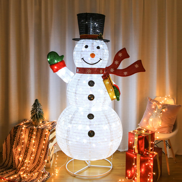 6ft 200 Lights 10% Flash Bubble 30v 3.6w Hand Holding Gift Box Retractable Snowman Garden Snowman Decoration 