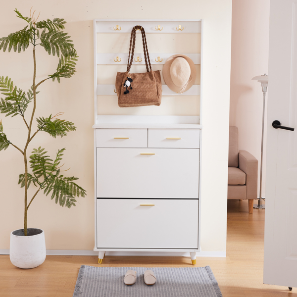 Entryway Bedroom Armoire,Shoe Cabinet,Wardrobe Armoire Closet, Drawers and Shelves,  Handles,  Hanging Rod, white