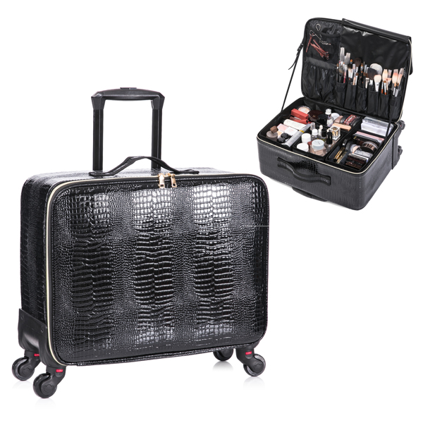 Rolling Makeup Luggage Cosmetic Case Makeup Case Makeup Brush Storage Organizer Rolling with spinner wheels