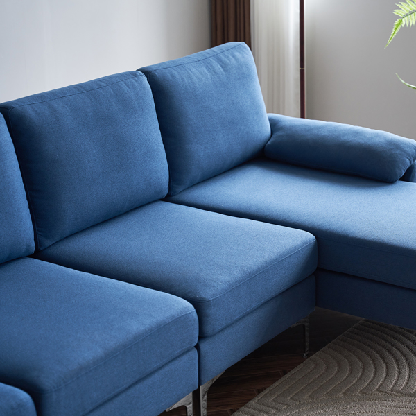  280 *140 *86cm L-Shaped Glossy With Iron Legs 4-Seater Indoor Modular Sofa Blue
